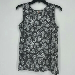 Makai Beach Tank top Women's S Black White Floral Round Neck Sleeveless Pullover